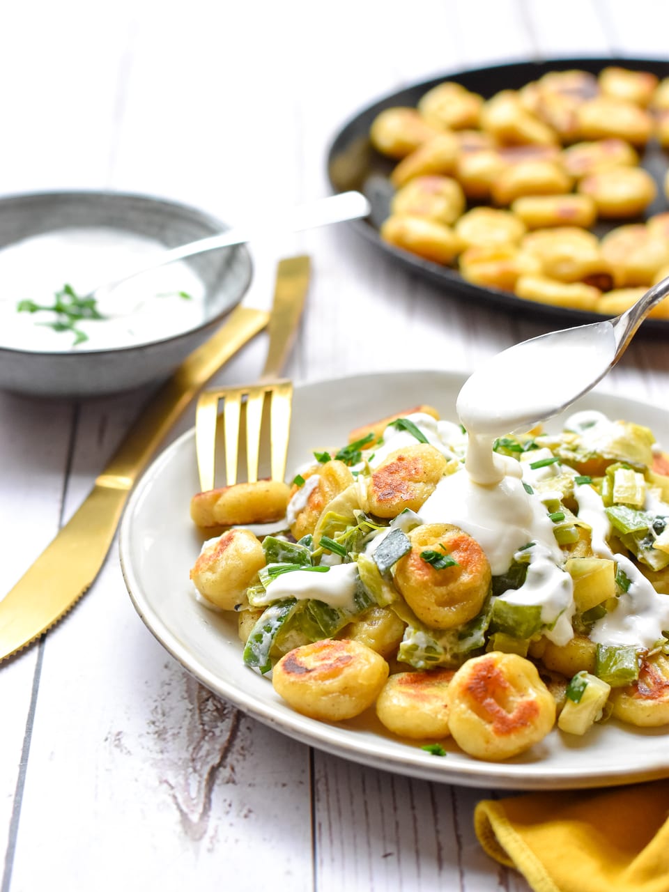 Gnocchis au fromage frais et à la fondue de poireaux