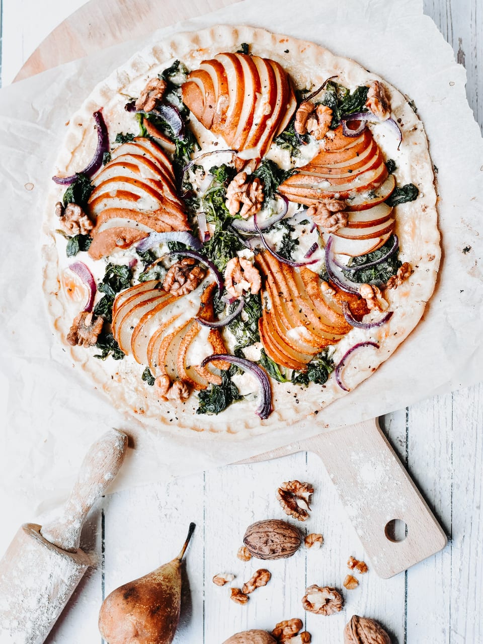 Tarte fine & sans gluten épinard, poire & roquefort Charline Wirth Diététicienne Nutritionniste Bordeaux et Langon